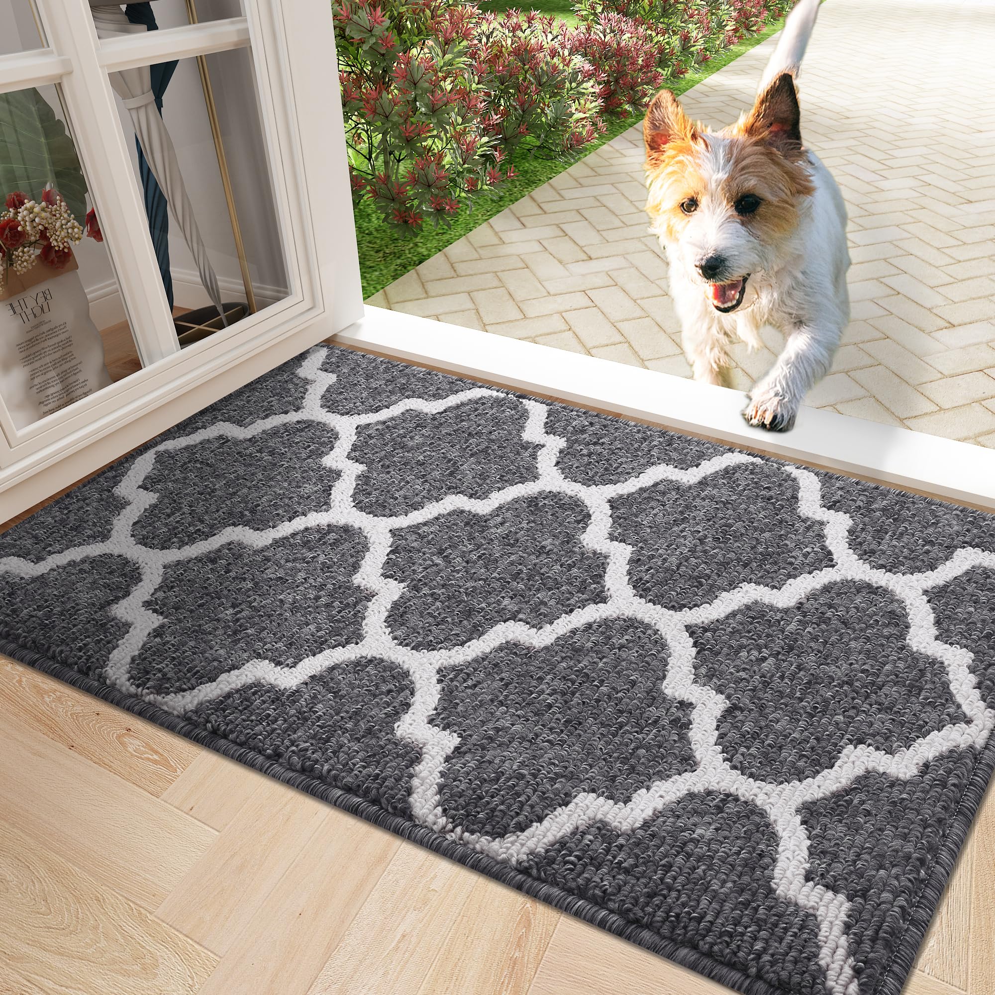 

Olanly Super Absorbent Resist Dirt Entrance Mat 50x80,Washable Floor Mat Fashion Home Door Mat Geometry Pattern Indoor Door Mat 43X76cm(17X30inch) чёрный