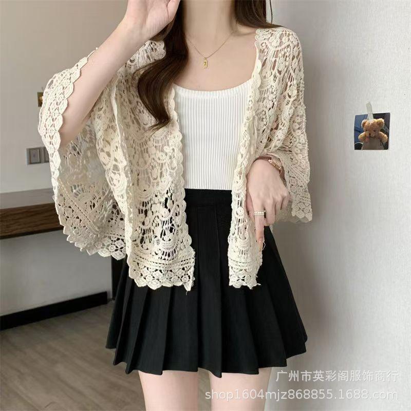 Seaside Retro Vacation Style Sunscreen Knitted Cardigan Women's Summer Hollow Crochet Loose Casual Niche Chic Top