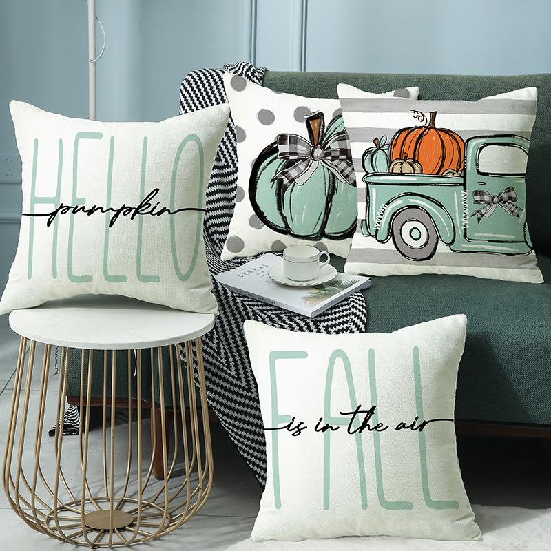 Linen Pumpkin Truck Party Decoration Throw Pillow Cover Autumn Sofa Bedroom Living Room Printed Cushion Pillow