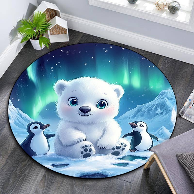Polar Bear Round Area Rug,Carpet Rug for Living Room Bedroom Sofa Playroom Decor,Non-slip Floor Mat
