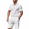 Men's Summer Lapel Button-Up Breathable Linen Polo Shirt & Casual Short Set
