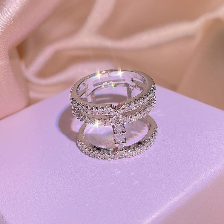 Ring Ring, Trendy Love Valentine'S Day Cupid'S Arrow, Double Heart Miniature Zircon Ring Women'S Jewelry
