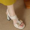 Fashion 2025 New Heels Shoes with Metal Decoration Women Sandals Square Toe Thick Heeled Pumps Elegant Leather Shoes Outside