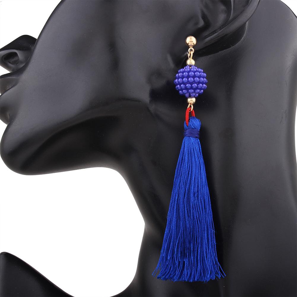 Bohemia Long Tassel Earrings Women Fashion Bead Alloy Dangle Earrings Ethnic Jewelry