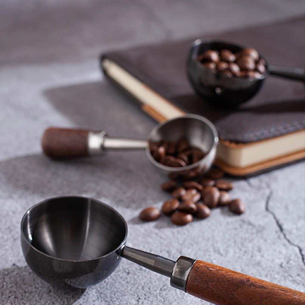 Stainless Steel Coffee Spoon with Walnut Wood Handle Tablespoon Baking Measuring Spoon Coffee Bean and Powder Scoop