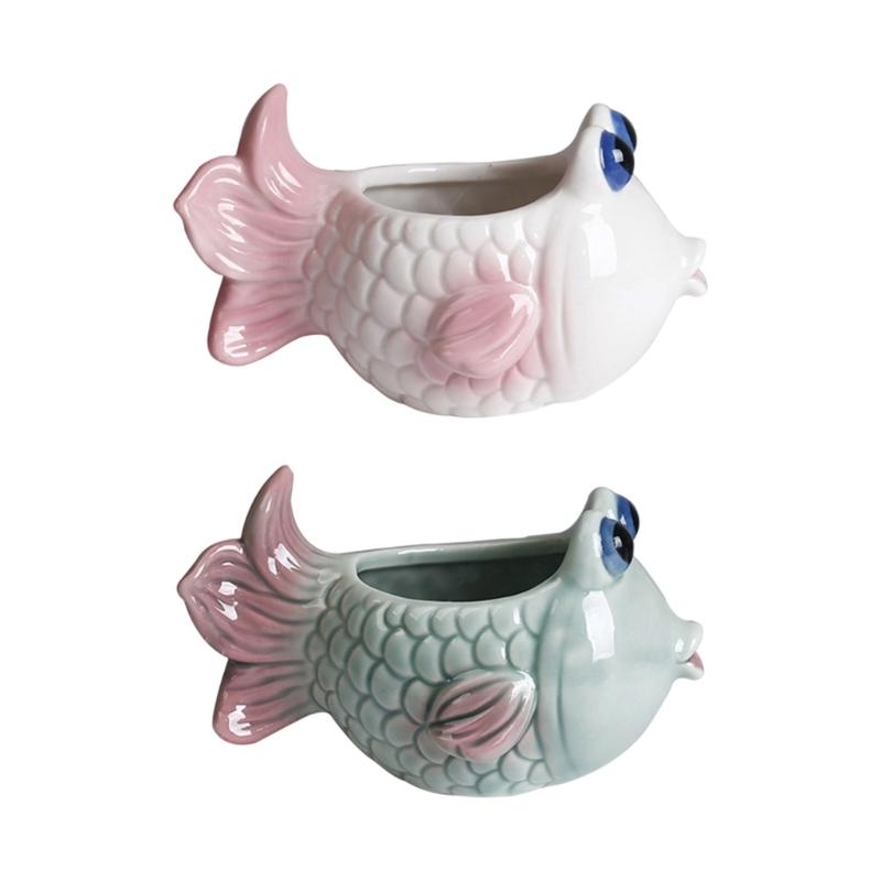 Fish Plant Pot Flowerpot Garden Pot Ceramic Fleshy Plant Pot Planter Plant Holder for Home Office Desk Mini Ornament