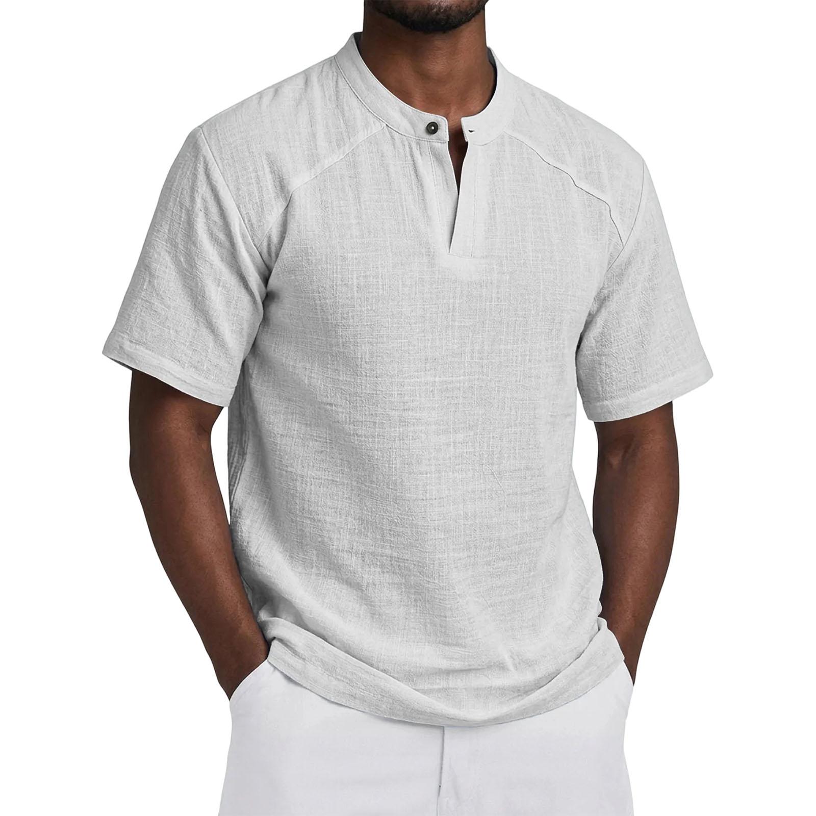 

Men s Casual Business Button Collar Lightweight Linen Breathable Short Sleeve Shirt Suitable for Summer Daily Wear and Outdoor Activities XL білий