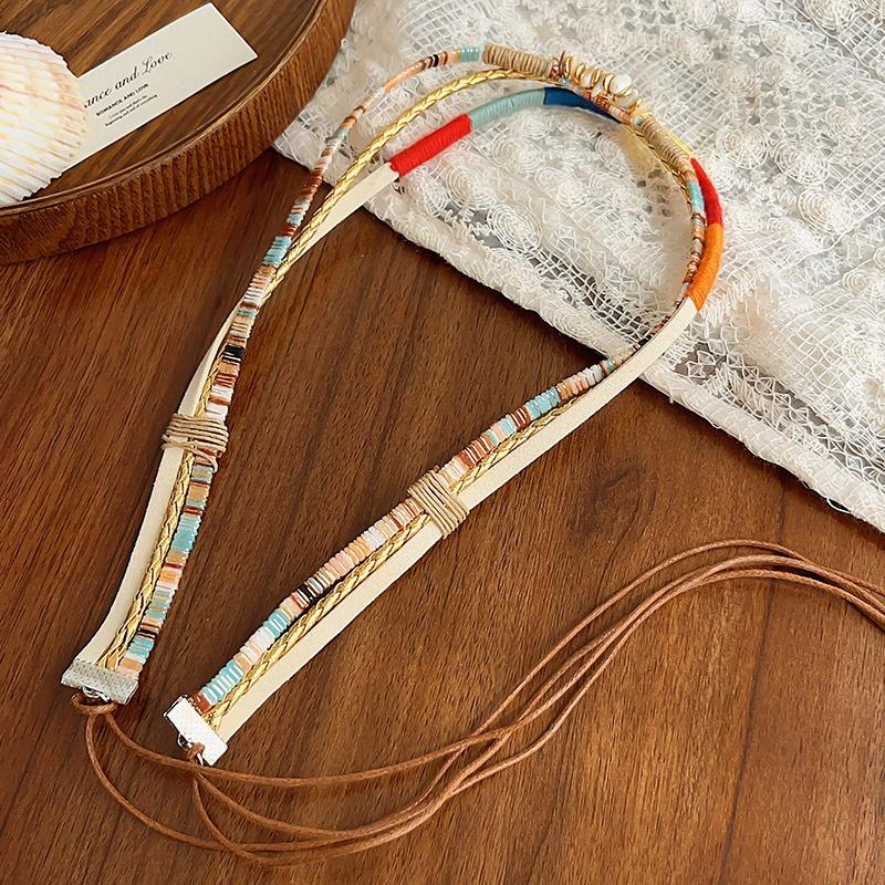 Lanț de Talie Boem Țesut Manual Colorat cu Flori, Scoici și Mărgele, Retro, Accesorii pentru Rochii de Damă, Decor pentru Curea