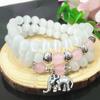 Crystal Opal Multi-loop Bracelet Women's Pink Bracelet Elephant Pendant Jewelry