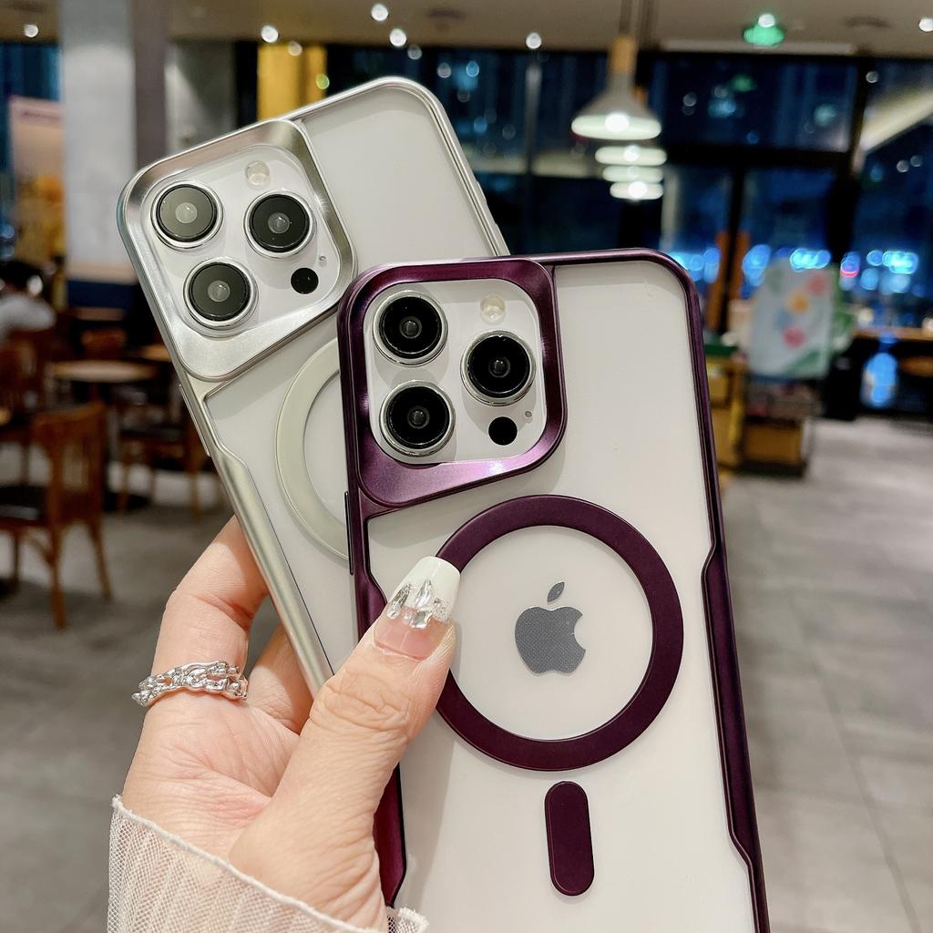 Luxury Magnetic Wireless Charging Clear Armor Case For iPhone 15 Pro 14 Plus 13Pro 12 11 Pro Max Magsafe Matte Plating Bumper Cover