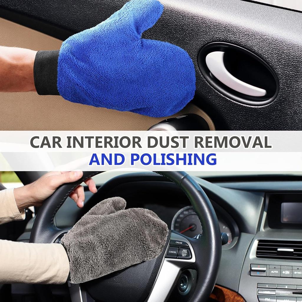 6 Pcs Microfiber Dusting Mitt With Thumb Washable Reusable Household Cleaning Mitt Car Wash Gloves Terry Weave Dusting Gloves For Plant Car Wheel
