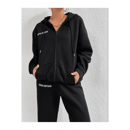 Soft Woven Hooded Oversize Women's Tracksuit Tunic Set - 95348 main image 1
