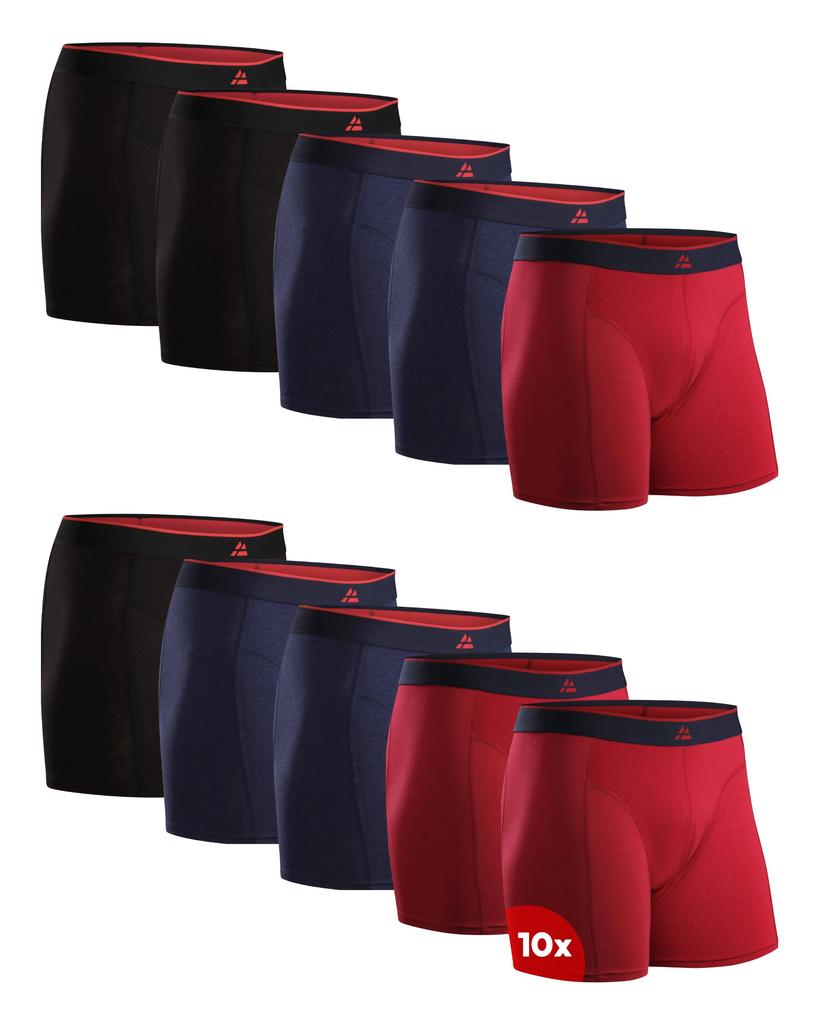 DANISH ENDURANCE Men's Bamboo Boxer Briefs, 6 or 10 Pairs, Multicolor (4 Navy Blue, 3 Black, 3 Red), 2XL