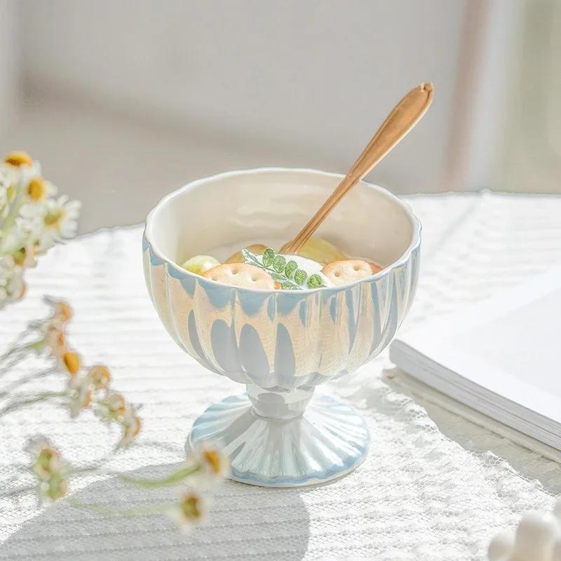 Ice Cream Ceramic Cup Nordic Style Summer Cold Drinks Creative Gradient Gloss Goblet Fruit Yogurt Dish Snack Dessert Bowl Mug