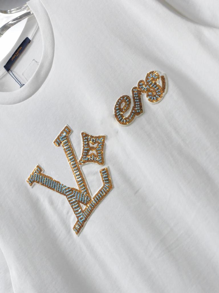 Donkey Women's Pure Cotton T-Shirt: Loose Fit, Small Neckline, Heavy Embroidery with Sequins, Short-Sleeved, Trendy Base Layer