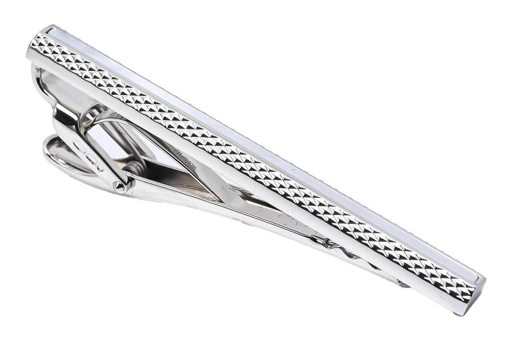 Dunhill Engine Turn Cutout Tie UK Mother-of-Pearl Clip, Silver, Men's, DU24FYS8102100, [Product Code 8102100]