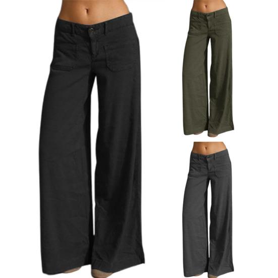 Damen Hosen Einfarbig Weites Bein Sommer Vintage Gerade Hose Streetwear