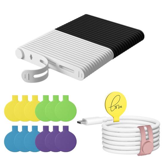 20Pcs Data Cable Ties Waterproof Elastic Clear Marking Cable Ties Lightweight Cord Organizers with Logo Patches Wire Processors