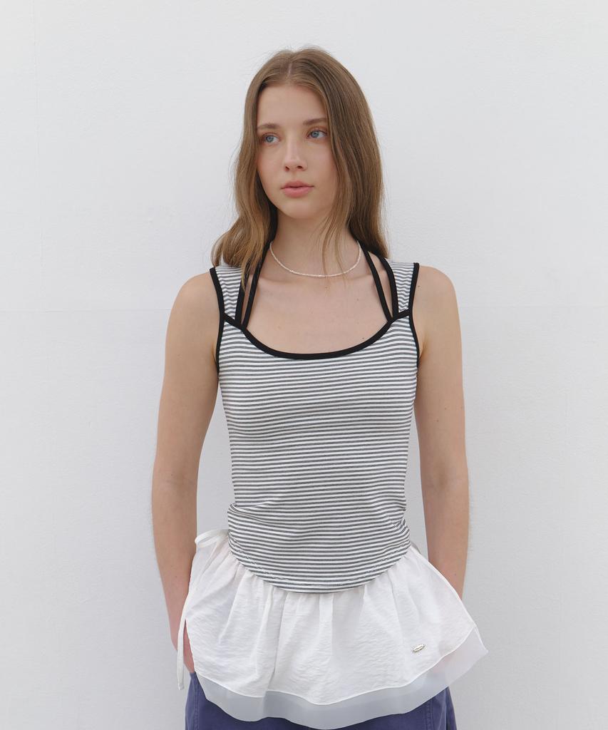 CLUNY Dual Strap Stripe Sleeveless Top - White