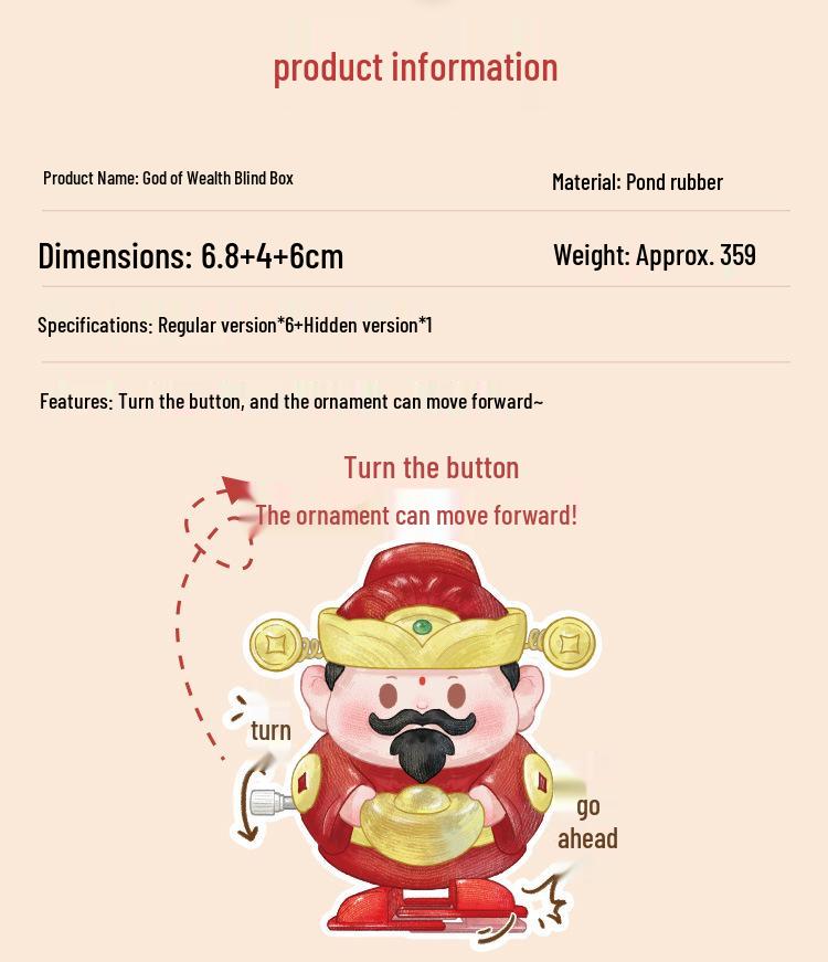 God of Wealth Resin Cartoon Figure: Cute Immortal Ornament Blind Box Gift.
