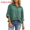 Womens Striped Blouse With Ruffle Hem And Print For Office Wear
