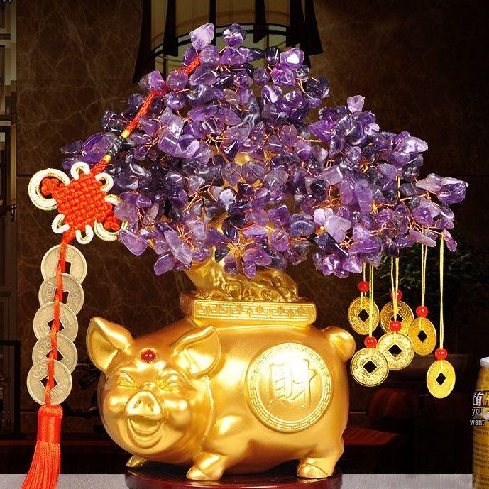 Amethyst Money Tree Ornament: Purple Wealth-Attracting Home Decor Gift