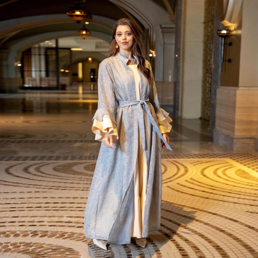 AB318 Ruffled Sleeve Evening Abaya Dress for Muslim Women