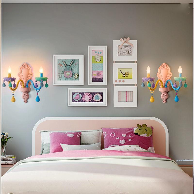 Crystal Led Chandelier European Candle Lustre Restaurant Bedroom Children Room Light American Girl Princess Makaron Pendant Lamp