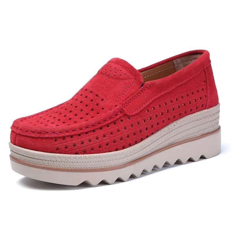Women Wedges Platform Loafers Ladies Elegant Genuine Leather Moccasins Shoes Woman Autumn Slip on Casual Women's Shoes