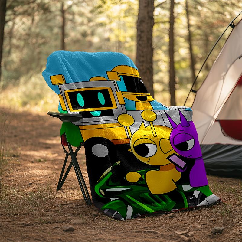 1pc SPRUNKI8 Theme Blanket - Digital Print, Polyester, Cozy for All Seasons, Perfect for Outdoor, Camping, and Travel