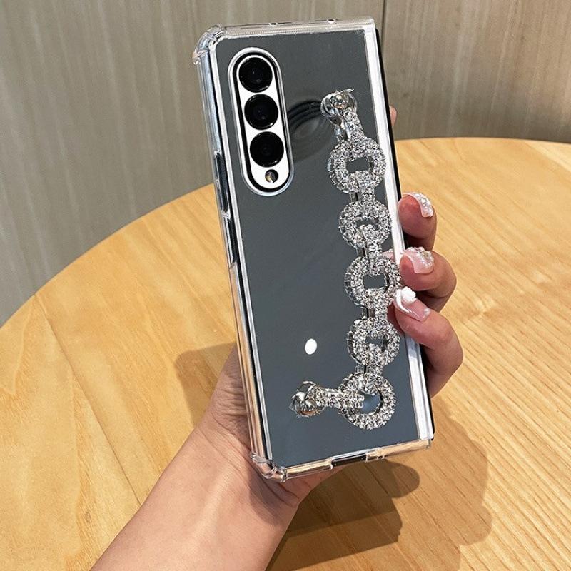 Makeup mirror is suitable for Samsung ZFold7 mobile phone case folding Zfold6/5 rhinestone chain four corners anti-drop protective cover