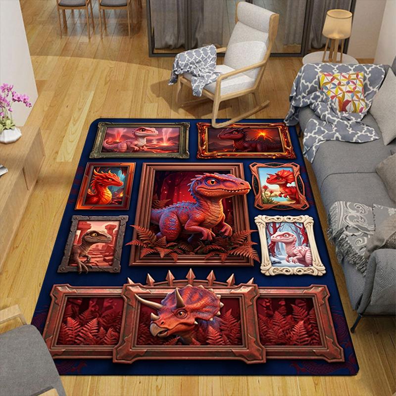 Dinosaur Portraits Pattern Rug Floor Mat for Living Room or Bedroom Soft and Comfortable Carpet a Gift for Birthday and Holiday.
