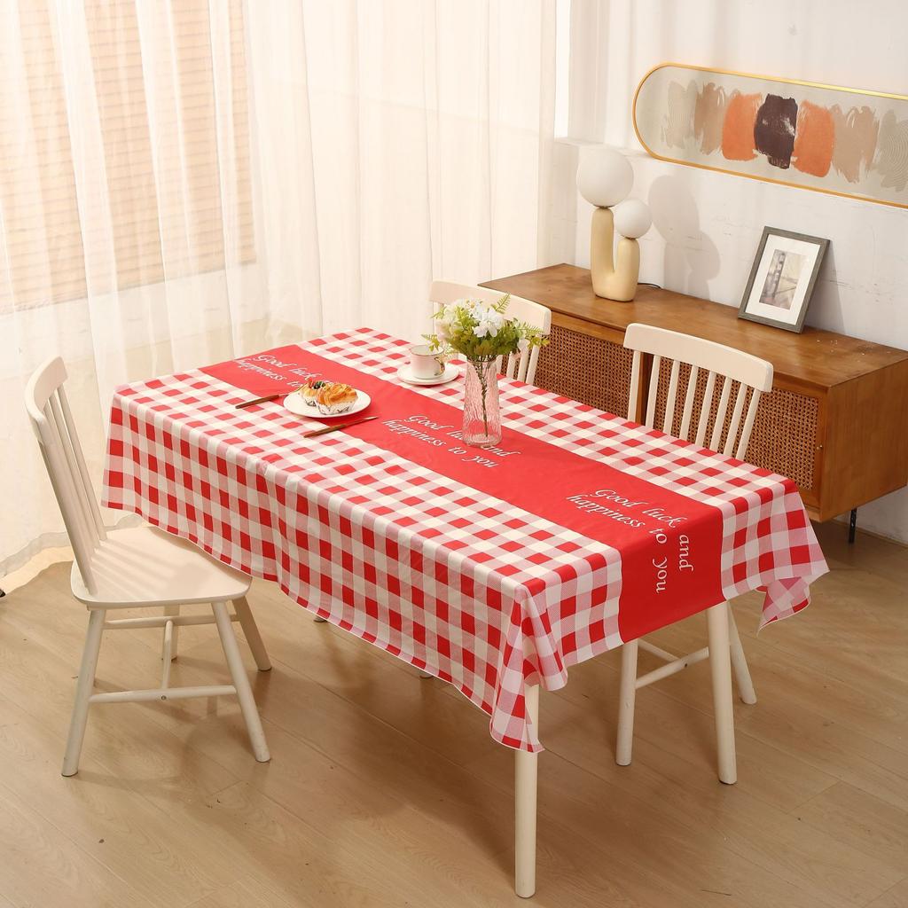 Simple Waterproof, Oil-Proof, Leave-In, High-End Sense Of Dirt-Resistant Home Modern Grid Peva Anti-Scalding Plaid Tablecloth