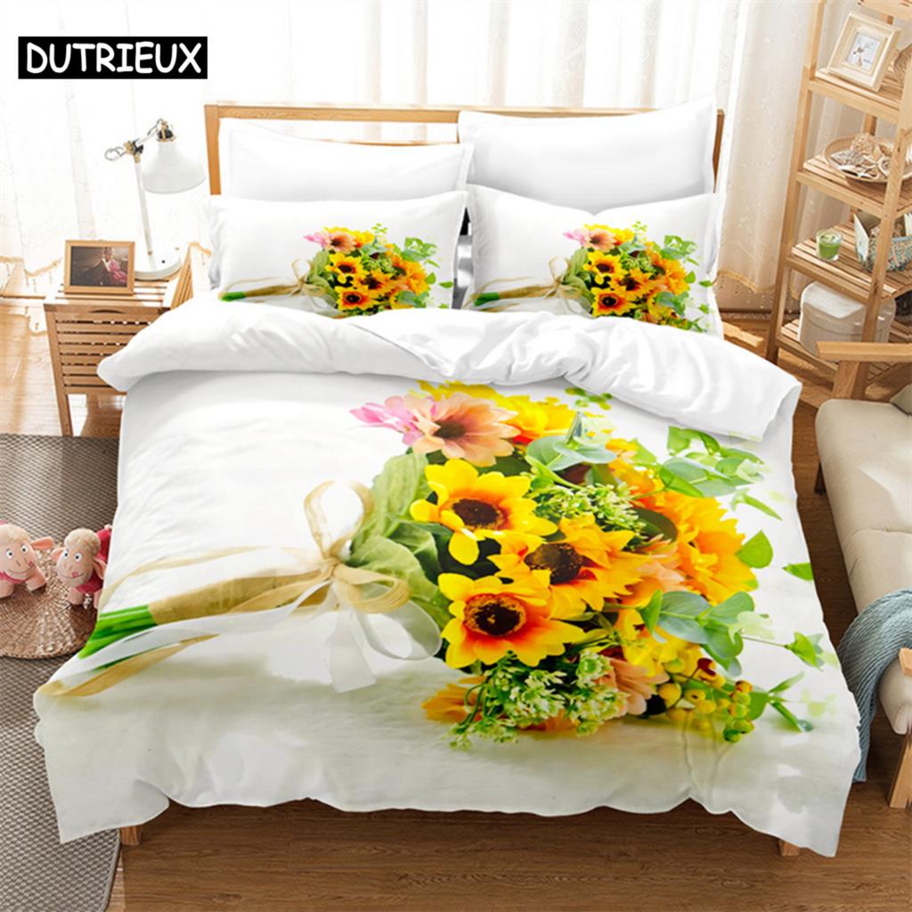 Sunflower Queen Bedding Set Duvet Cover Set Kids Bedding Digital Printing Bed Linen King Size Duvet Cover Set Bedding Set