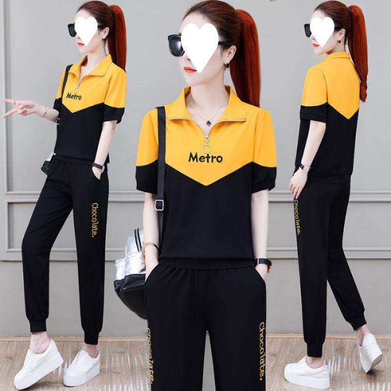 Sportswear Casual Suit Women's Summer Running Wear Fashionable Loose Slim Large Size Stand Collar Two-piece Set