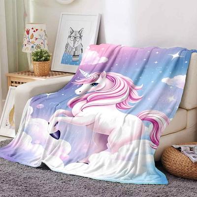 1pc Unicorn Clouds Blanket Lightweight Flannel Throw for Sofa Bed Travel Camping Livingroom Office Couch Chair