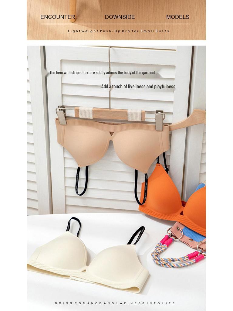 Seamless Push-Up Wire-Free Bra for Small Busts: Side Support, Anti-Sag, Sexy Thin Straps, Comfortable Fit