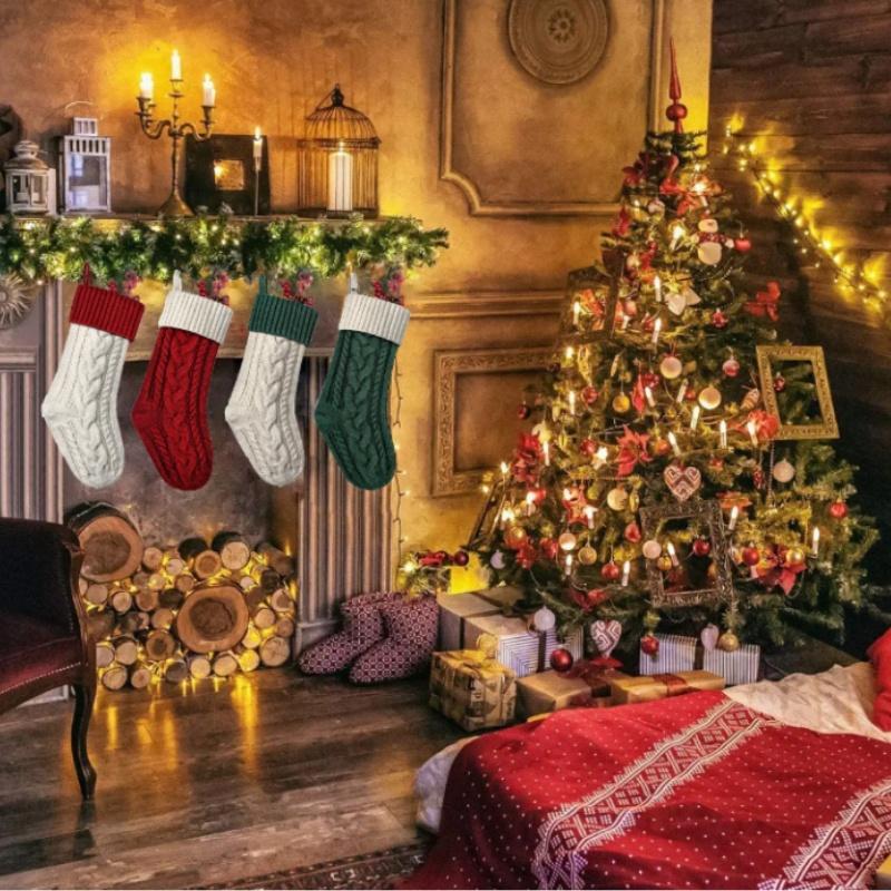 Navidad Knitting Christmas Custom Embroidered Xmas Boot Stocking Gift Bag Tree Hanging Monogram Pendant New Year Party Prop