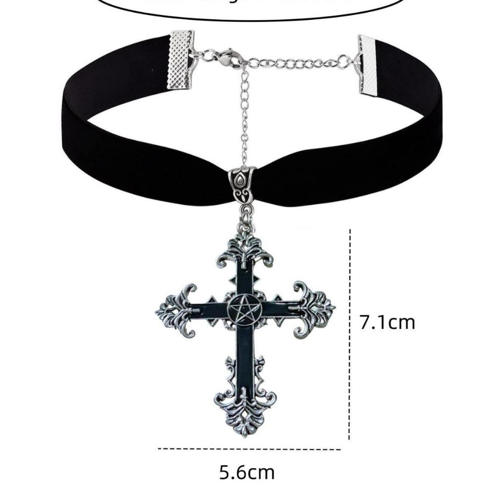 Temperament Gothic Red Drop Glaze Cross Pendant Black Velvet Necklace for Women Halloween Party Choker Jewelry Accessories Gifts