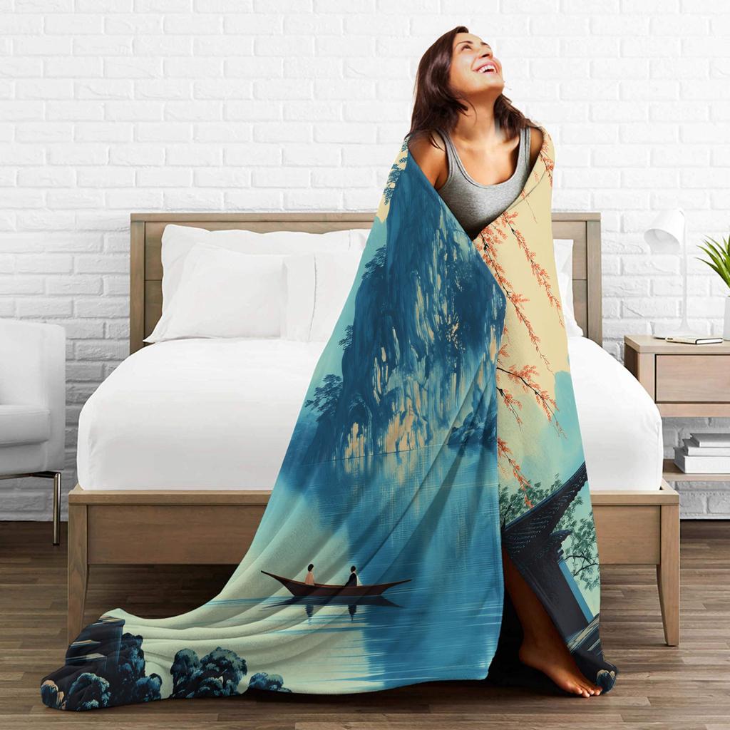 Chinese ink painting Flannel Blanket Winter Soft Warm Throw Blanket for Girls Boys Home Decor Aesthetic Bedspread Sofa Bed Cover