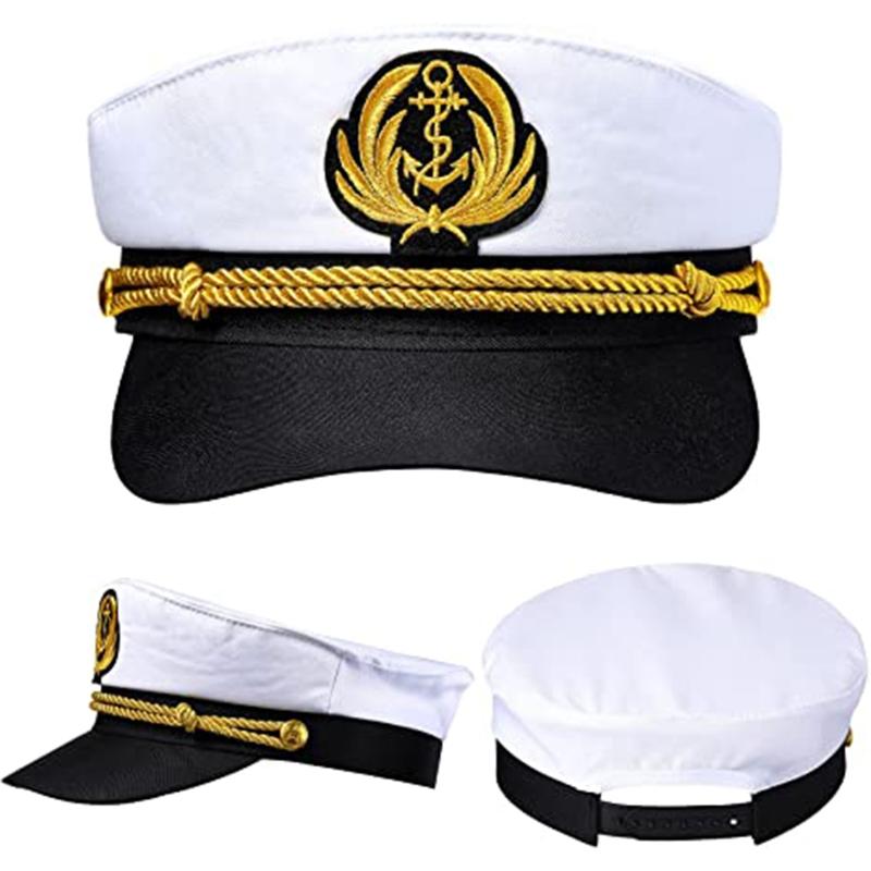 Yacht Captain Hat Sailor Captain Costume Men Navy Marine Hat Adjustable Boat Navy Hat for Adult Kid Men Women