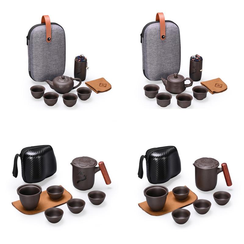 Purple Sand One Pot Four Cups Portable Tea Set Travel Tea Set Outdoor Car Express Cup Travel Tea Cup
