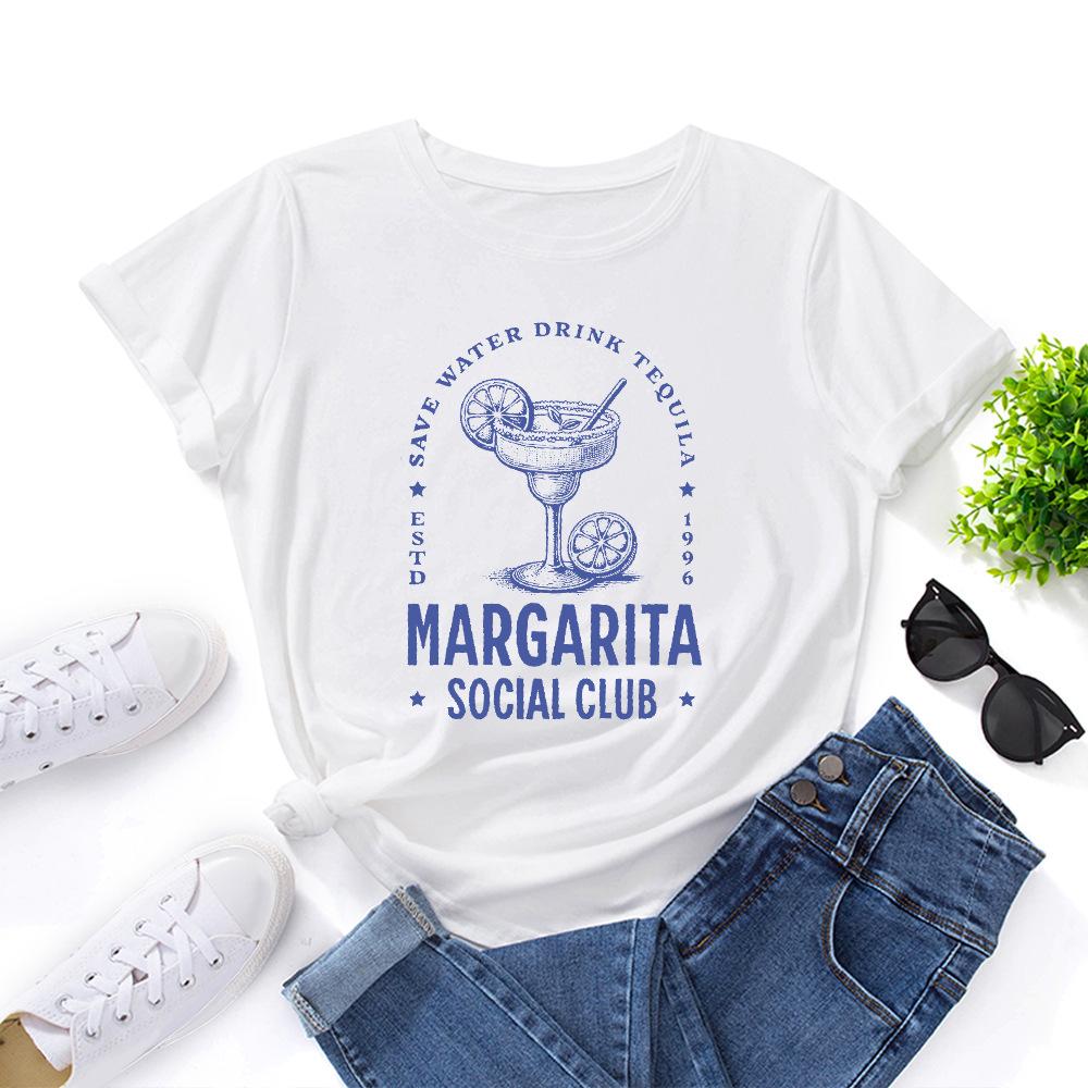 Social Club Cotton T-Shirt Short Sleeve Round Neck Women 2d Print Tops