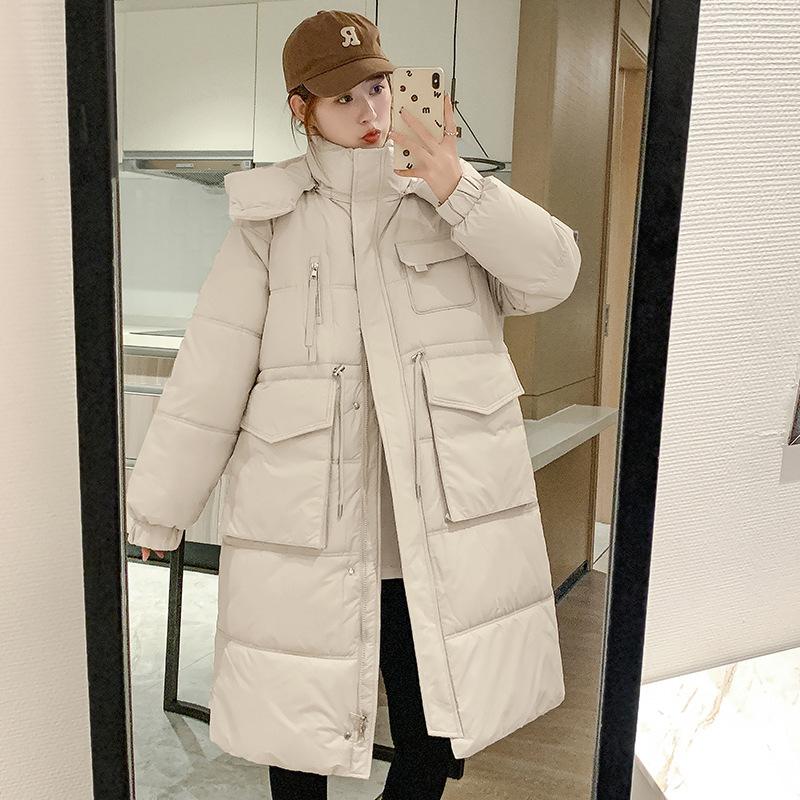 Winter new down cotton-padded clothes women's medium and long over-the-knee hooded college style bread clothes jacket thick