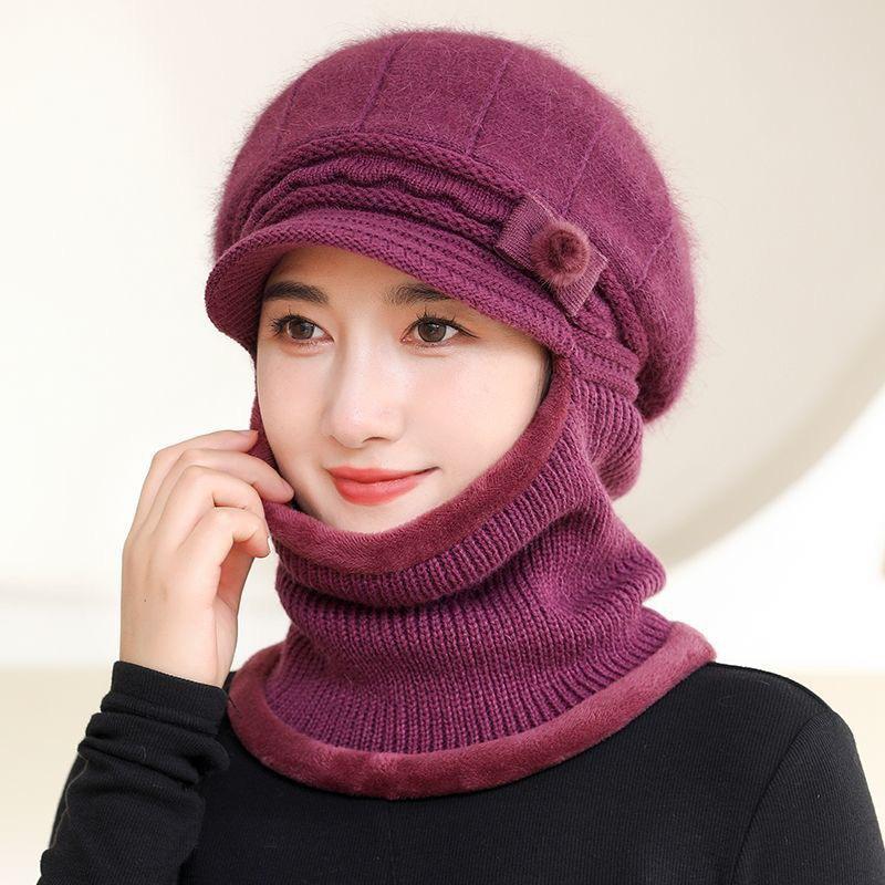 Winter Wool Hat One-piece Hat Women's Scarf Cycling Warm Face Knitted Hat Cold