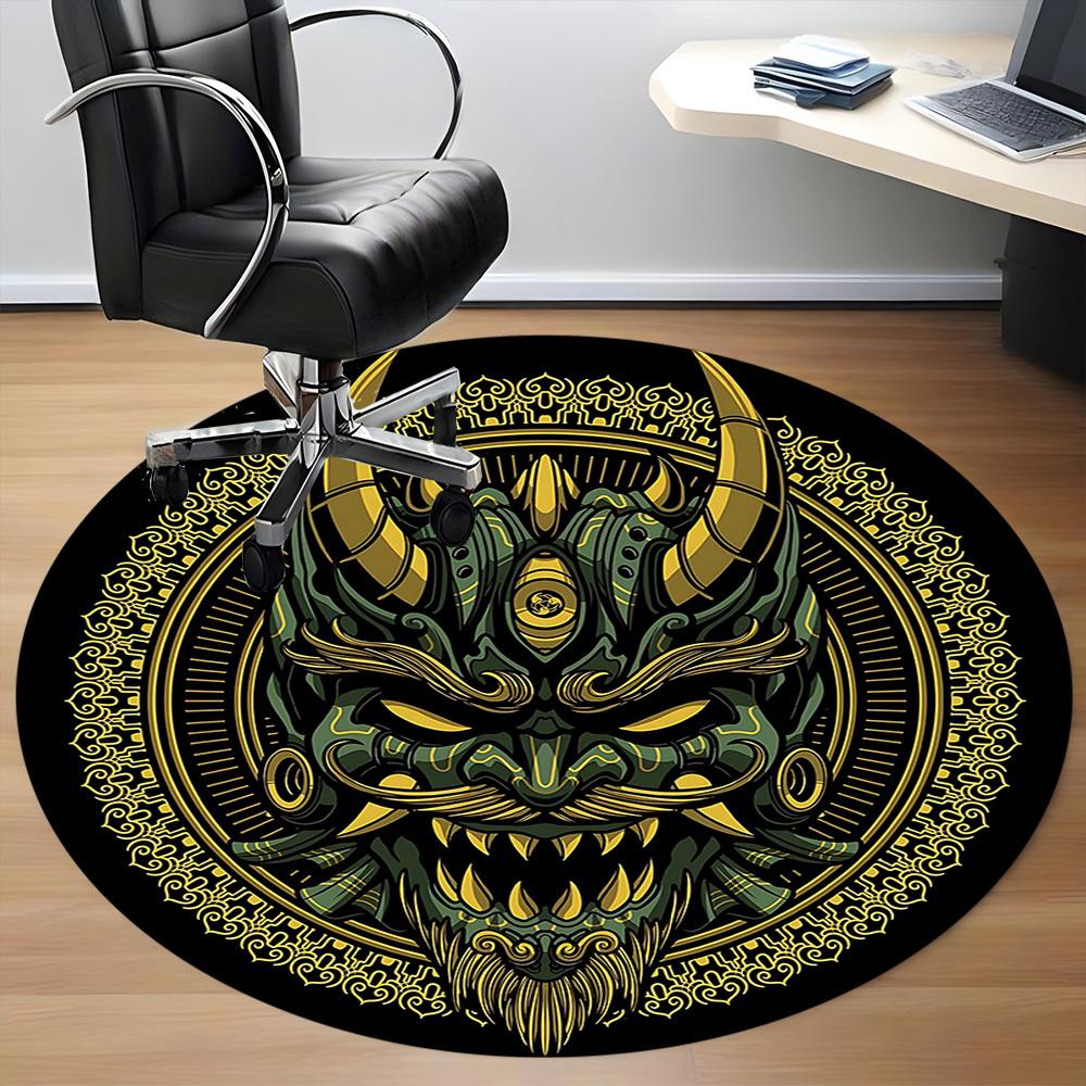 1PC Demon Mask Office Round Rug, Non slip, Soft and Durable Office Rug for Interior Decoration, Perfect for Office