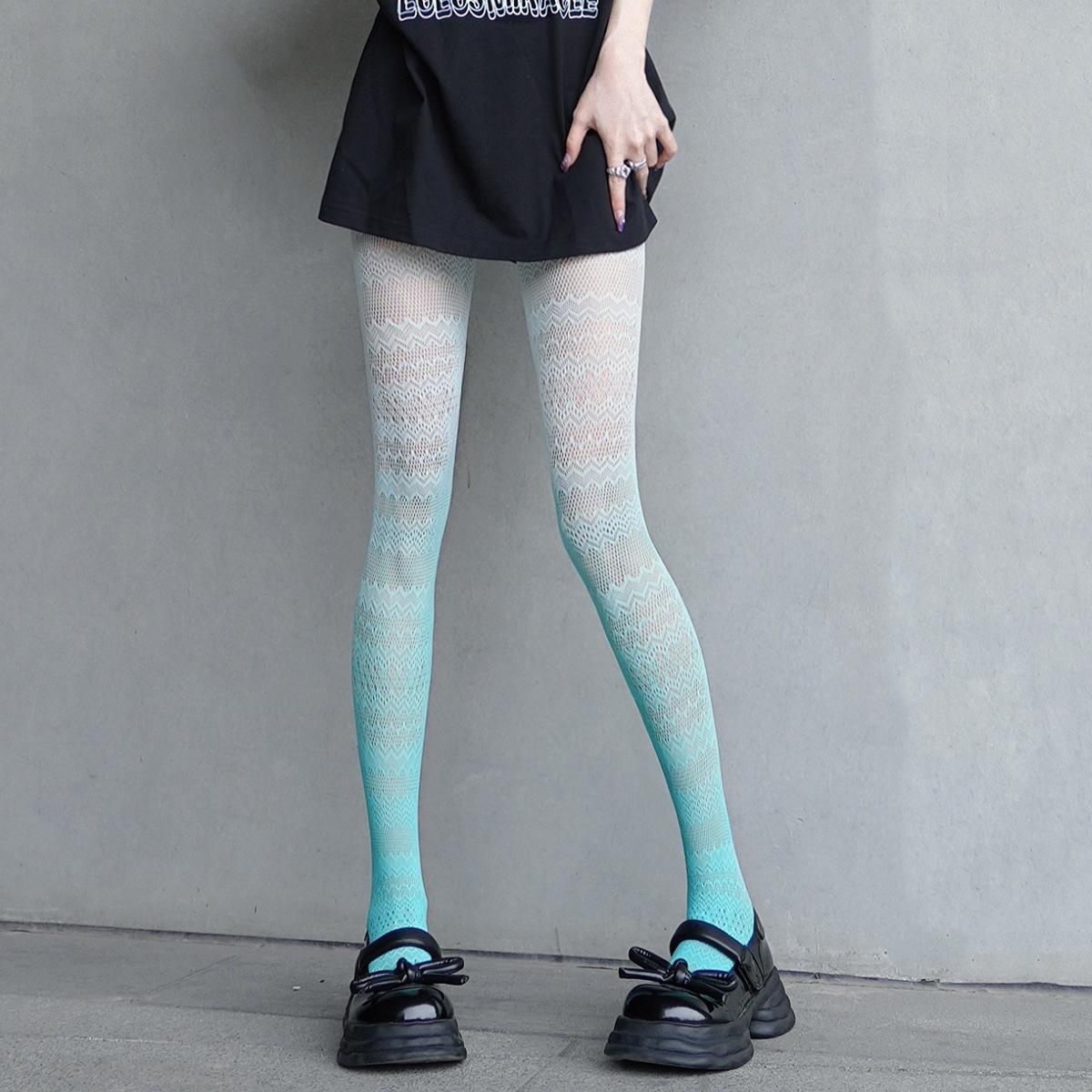 Dames Retro Jacquard Visnet Lolita Panty Gemengde Kleurverloop Vrouwen Uitgesneden Kawaii Panty Anime Schattig Meisje Netkousen 155-175cm gray