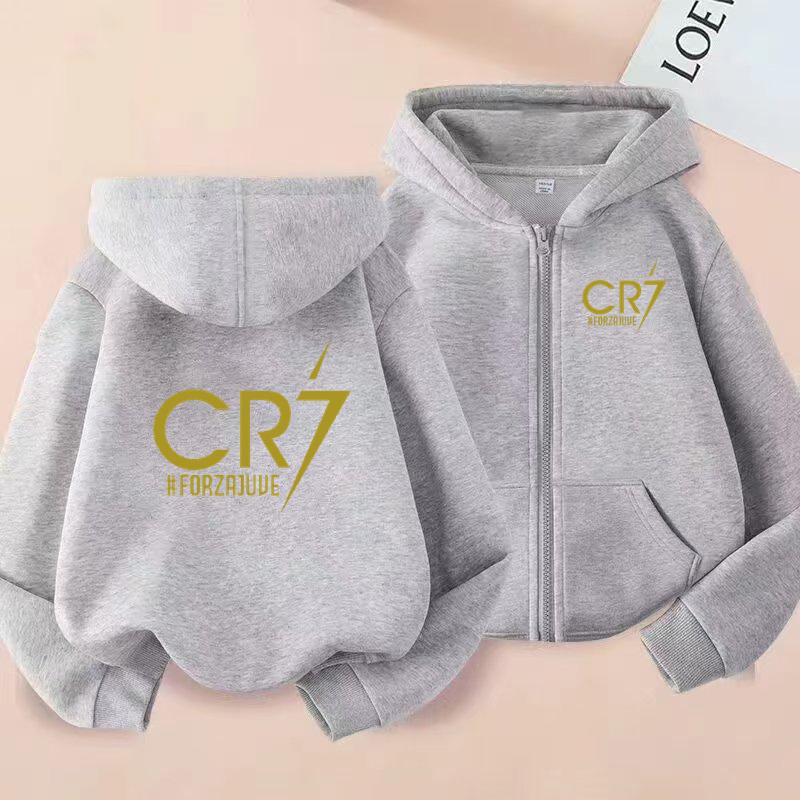 Kinder Voetbal Hoodie Letter CR7 Rits Stijl Jas Sweatshirt Jongens Meisjes 3-12 Jaar Lange Mouwen Losse Top Casual Sportkleding