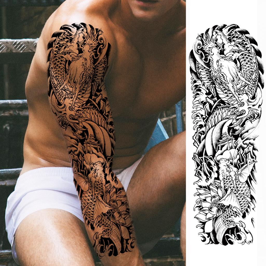 1 Blatt Stammestotem Vollarm Temporäre Tattoos Für Frauen Männer Fake Ärmel Maori Tattoo Aufkleber Körperkunst Zeichnung Oberschenkel Bein Groß