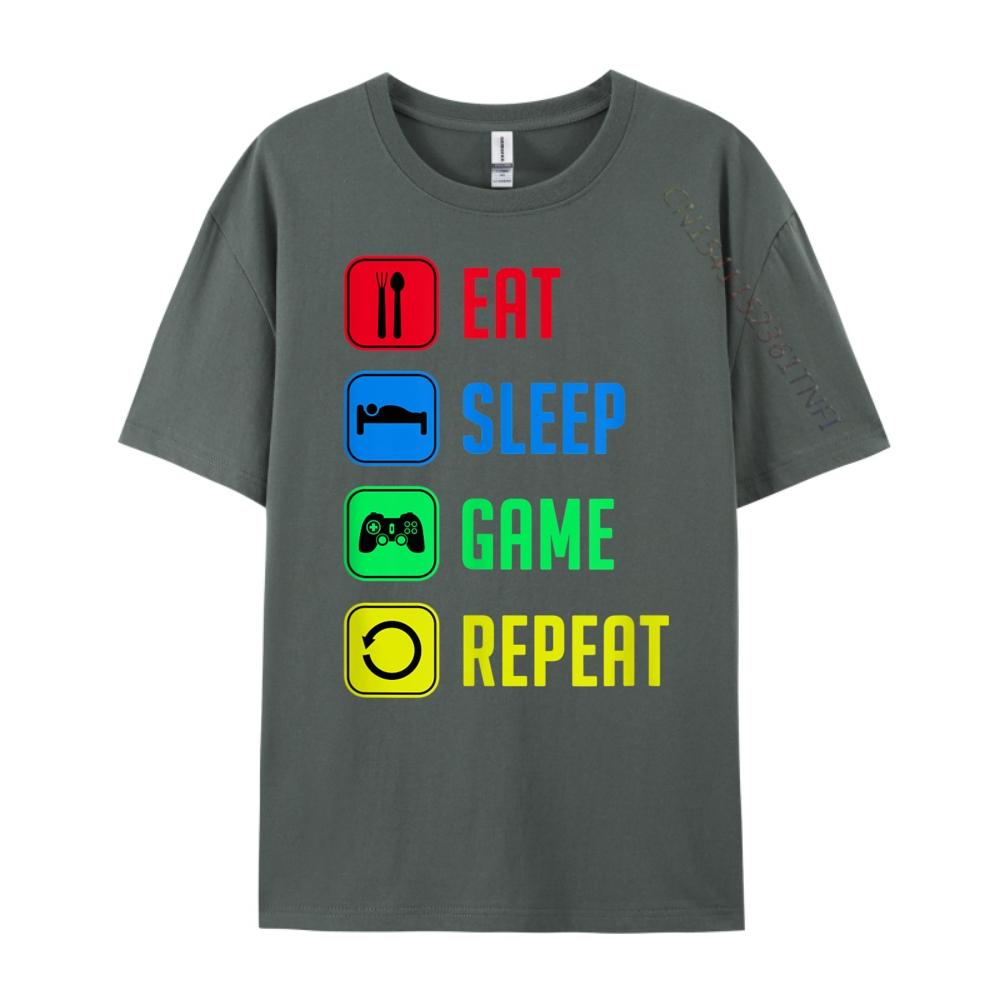 Eat Sleep Game Epeat Blue And White Graphic T Shirts Sale Casual Black Graphic Tees Clothes Korean
